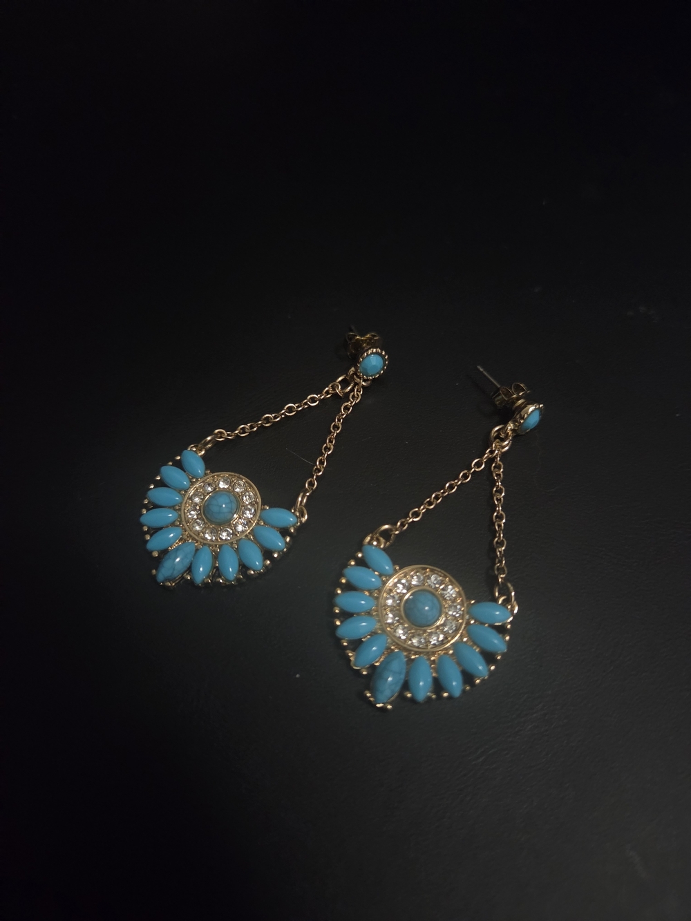 Earrings Dangle Faux Turquoise and Rhinestones